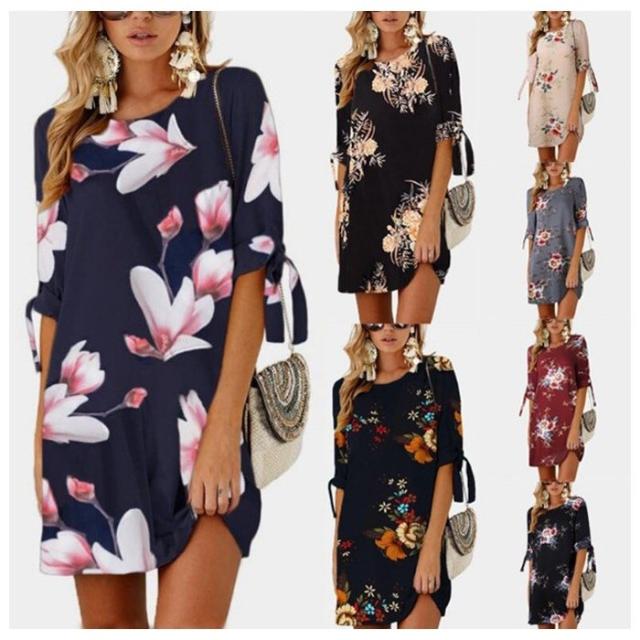 ワンピース ミニワンピース ミニ ショート丈 五分袖 ロールアップ袖 袖口リボン 花柄 フラワー レトロ風 フェミニン ガール の通販はau Pay マーケット 美良