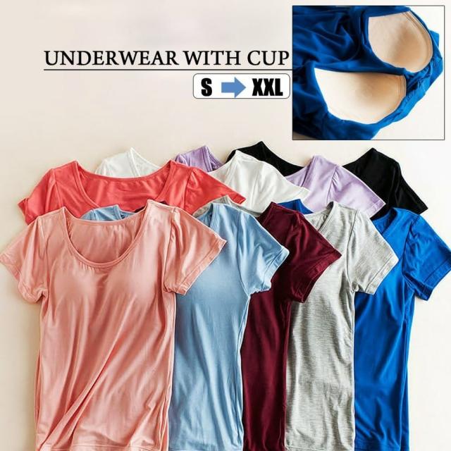 カップ付きtシャツ インナー 肌着 半袖 カップ付き ブラトップ ラウンドネック 薄手 レディース インナー 下着 シンプル 無の通販はau Pay マーケット 美良