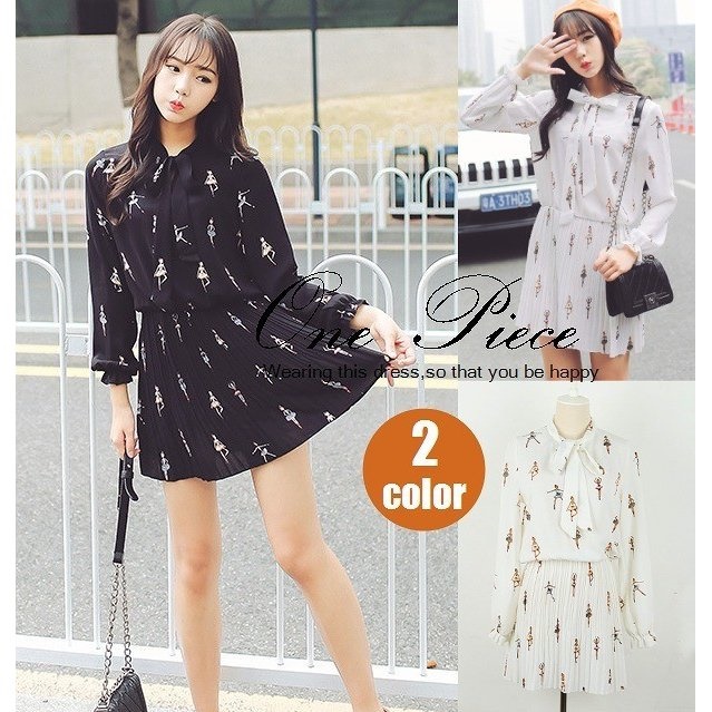 長袖ワンピース プリーツワンピース シフォンワンピース ブラウジングワンピース ミニワンピース ミニ丈ワンピース リボンタイワンの通販はau Pay マーケット 美良