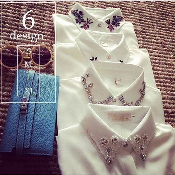 ビジュー付襟シャツ レディース ビジュー襟 長袖 シフォンシャツ ホワイトシャツ シフォン シャツ ブラウス ビジュー キラキラの通販はau Pay マーケット 美良