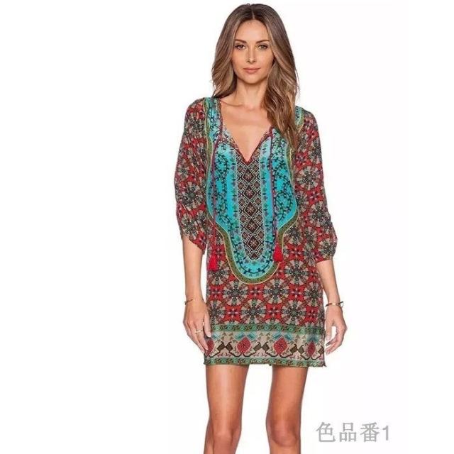 7分袖ワンピース シフォンワンピース エスニックワンピース ボヘミアンワンピース ミニワンピース ミニ丈ワンピース レディース の通販はau Pay マーケット 美良