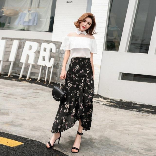 ロングスカート シフォンスカート おしゃれ かわいい 花柄 上品 レディース 女性 夏 ボトムス ワンサイズ シンプル ブラックの通販はau Pay マーケット 美良