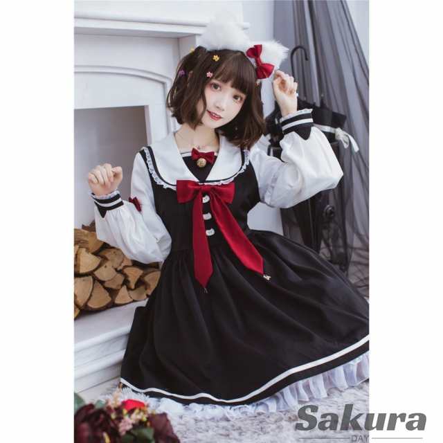 長袖 制服 学院 コスプレ かわいい 選べる5カラーロリータ セーラーワンピースの通販は