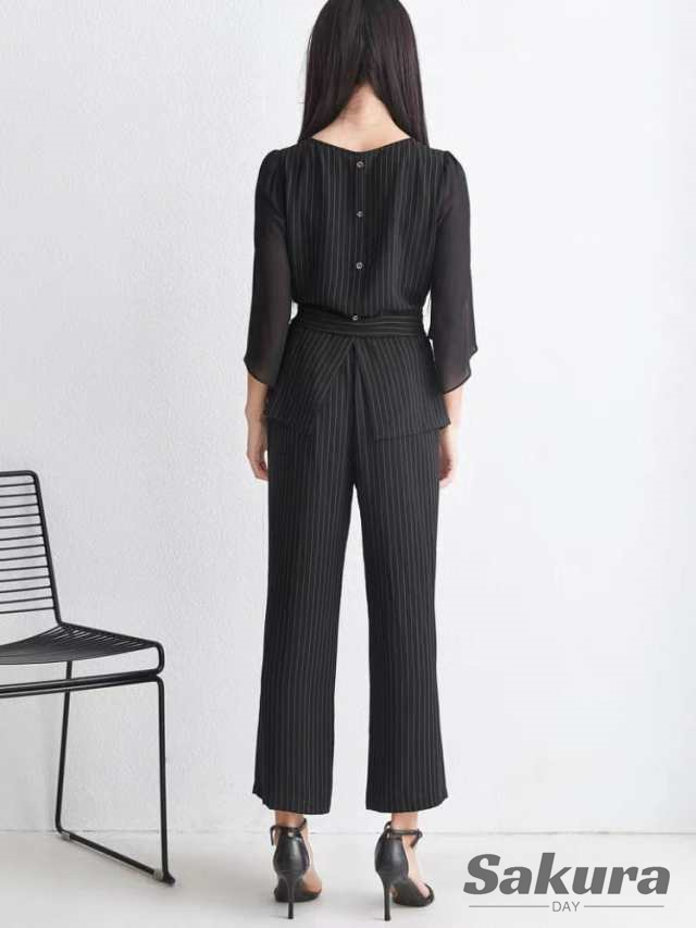 かっこいいパンツドレス袖ありセパレート黒パーティードレス結婚式お呼ばれドレス20代30代40代50代セットアップ大きいサイズウエストマーク