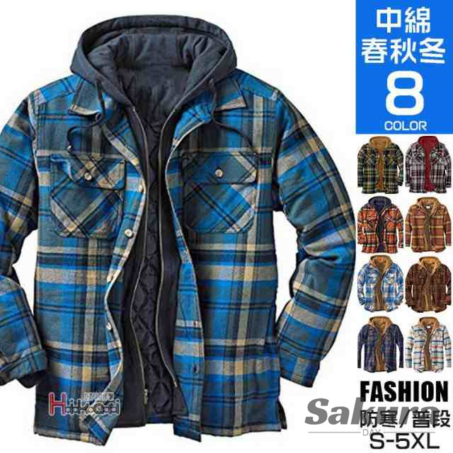 暖 中綿 キルティング チェック シャツ メンズ 長袖 防寒 秋冬 シャツジャケット 中綿ジャケット アウター フード付きの通販は