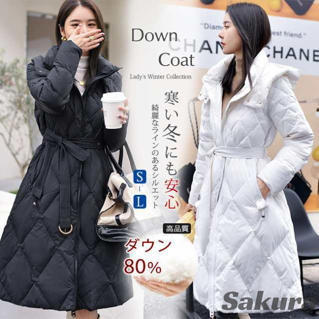 ダウンコート レディース ロング ダウンジャケット フレア袖　大人フェミニン フード スタンドカラー aライン 着痩せ 大きいサイズあり春新作の通販は