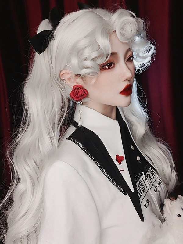 中世の貴族風 巻き毛 白髪 フルウィッグ かつら 女性 長髪 ロング ロング丈 ロングウィッグ ロングヘア ロリータ lolita 前髪あり 自然の通販は