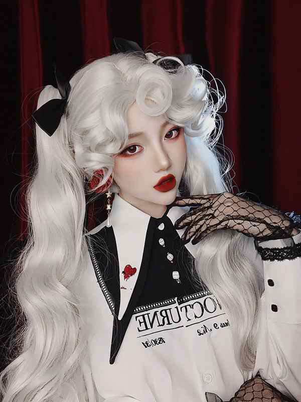 中世の貴族風 巻き毛 白髪 フルウィッグ かつら 女性 長髪 ロング ロング丈 ロングウィッグ ロングヘア ロリータ lolita 前髪あり 自然の通販は