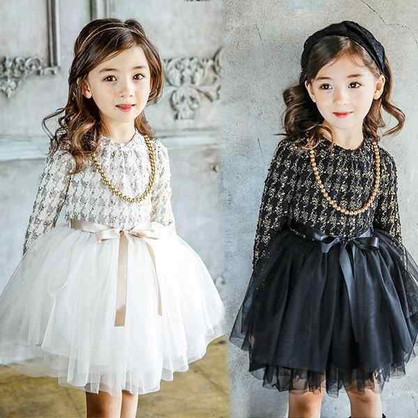 子供服 女の子 ワンピースドレス ワンピース リボンレベル 長袖 チュール ハイウエスト レースドレス 韓国子供服 ジュニア dress 通学/通の通販は