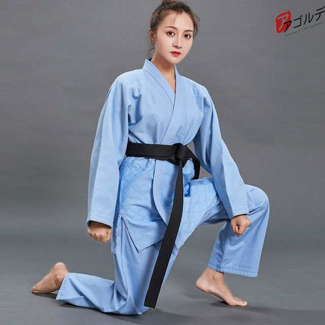 授業 高校生 キッズ 女子 小学生 4号 綿 中学生 細身 初心者 全4色！柔道着 上下セット 3号 柔道衣 ブルー 男子 ジュニア 大人 コットン 3点セット 帯付き 道着 2号 学校 武道 空手 合気道 青の通販は