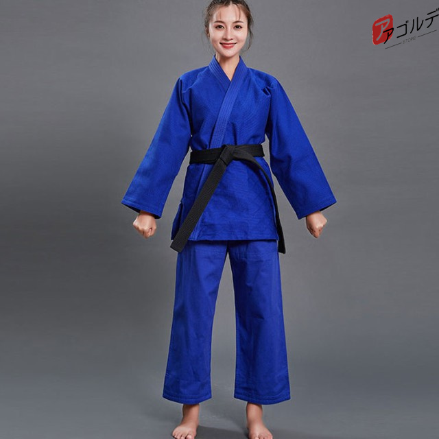 授業 高校生 キッズ 女子 小学生 4号 綿 中学生 細身 初心者 全4色！柔道着 上下セット 3号 柔道衣 ブルー 男子 ジュニア 大人 コットン 3点セット 帯付き 道着 2号 学校 武道 空手 合気道 青の通販は