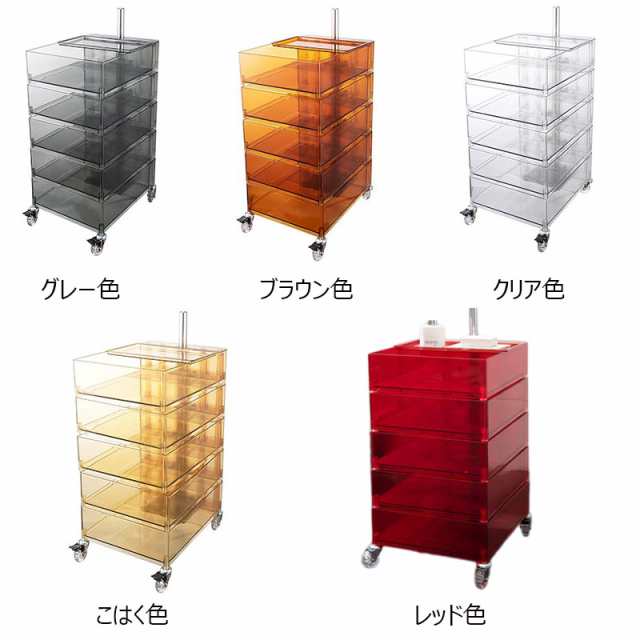 回転式引き出しトロリー 5段 透明 サイドテーブル 収納ラック キャスター付き モダン オフィス 美容室 収納 サイト収納 おしゃれ デザイの通販は