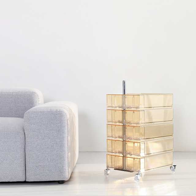 回転式引き出しトロリー 5段 透明 サイドテーブル 収納ラック キャスター付き モダン オフィス 美容室 収納 サイト収納 おしゃれ デザイの通販は