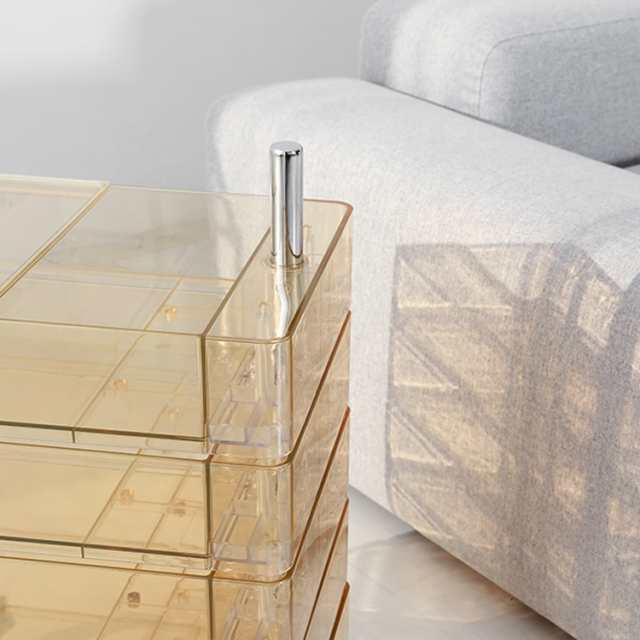 回転式引き出しトロリー 5段 透明 サイドテーブル 収納ラック キャスター付き モダン オフィス 美容室 収納 サイト収納 おしゃれ デザイの通販は