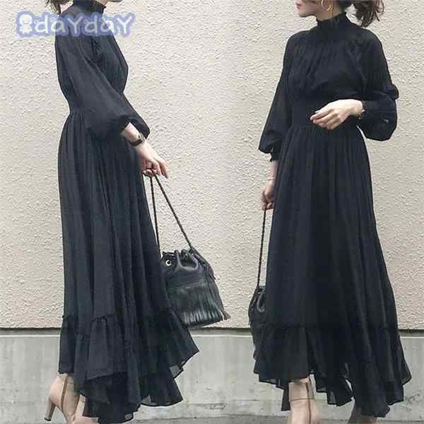 ロングワンピース シフォンワンピース レディース 40代 キレイめ マキシ丈ワンピース 秋 長袖 黒ワンピース シフォン 結婚式ドレス オシの通販は