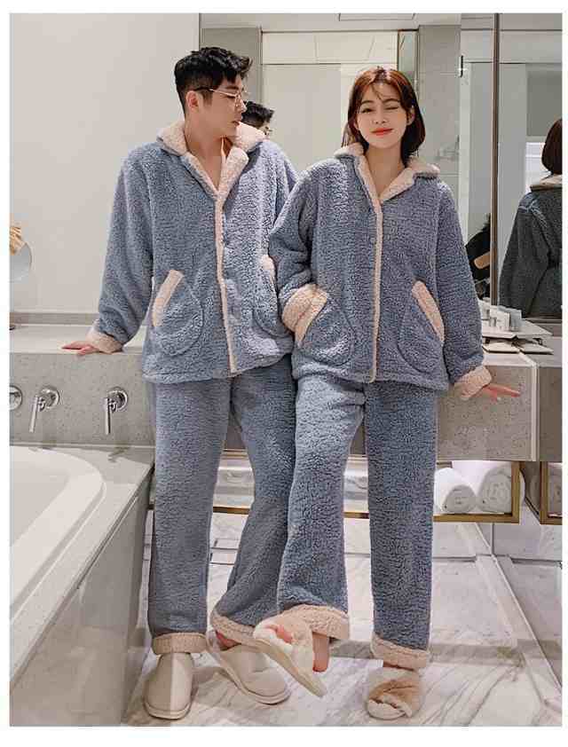 パジャマ ペアパジャマ カップルパジャマ メンズ レディース 男性用 女性用 長袖 ポケット付き 前開き ボア 厚手 ルームウェア ナイトウ 5,552円