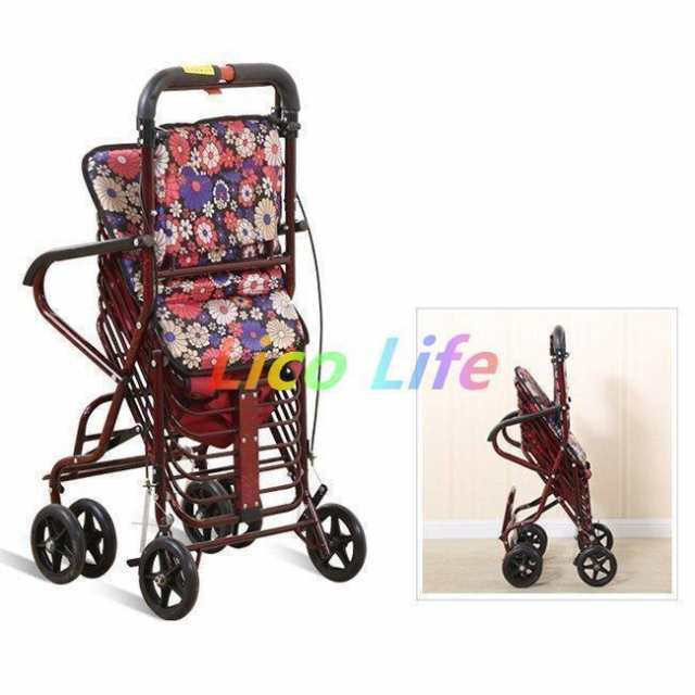 シルバーカー老人用手押し車折りたためるフットペダル付き高齢者買い物カートおしゃれ歩行介助補助具散歩座面付き高さ調節ブレーキ付きの通販は