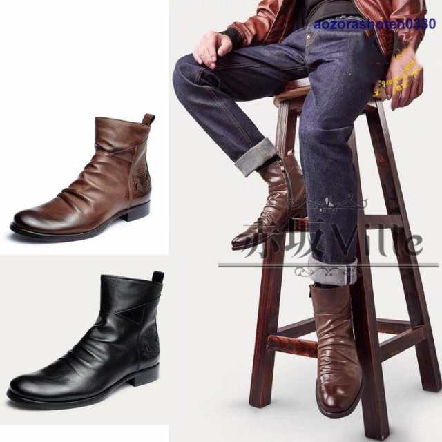エンジニアブーツ メンズ ブーツ ショートブーツ 本革 秋冬 サイドジッパー 紳士靴 革靴 カジュアルシューズの通販は 5,370円