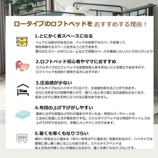 【高さ130cm】ロフトベッド パイプベッド シングル 耐荷重150kg 高さ130cm システムベッド ロータイプ ミドルタイプ 棚 収納 北欧風 大人 一人暮らし送料無料 スチール 耐震 ベッド 子供部屋 送料無料の通販は