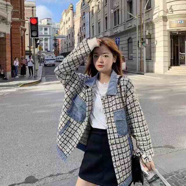 ツイードジャケット レディース デニム アウター個性的 ドッキング 襟付き コーデ レディース 袖あり ミディアム丈 暖かい 長袖 秋 冬 ホの通販は 6,476円