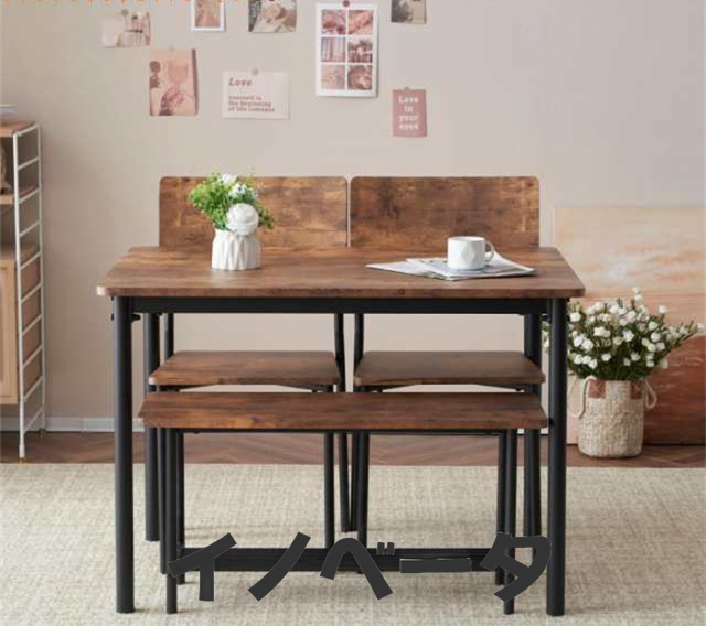 ダイニングテーブルセット 4人用 4点セット ダイニングセット スチール 食卓 チェア2脚 ベンチ1脚 幅100 コンの通販は