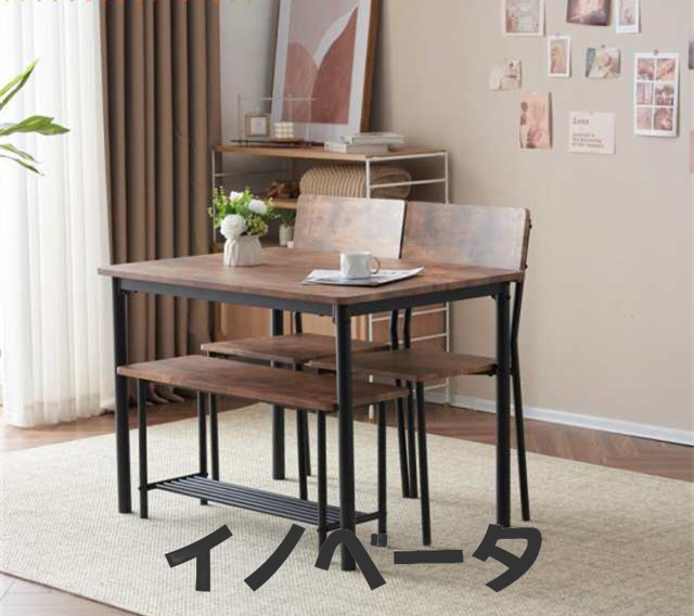 ダイニングテーブルセット 4人用 4点セット ダイニングセット スチール 食卓 チェア2脚 ベンチ1脚 幅100 コンの通販は