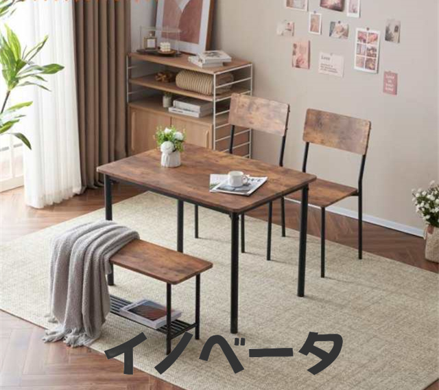 ダイニングテーブルセット 4人用 4点セット ダイニングセット スチール 食卓 チェア2脚 ベンチ1脚 幅100 コンの通販は