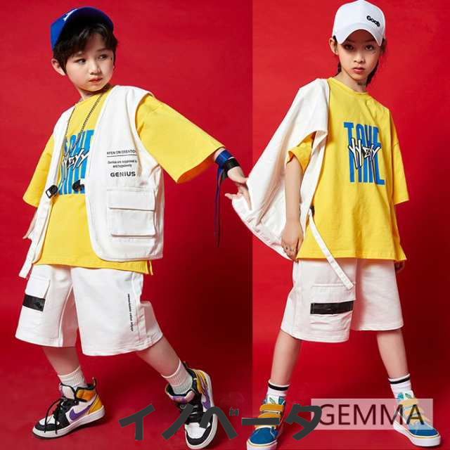 子供服 ホワイト ベスト ハーフパンツ カーゴ短パン 女の子 男の子 キッズダンス衣装 ヒップホップ 舞台衣装 イベント 日常 hiphop ジャズの通販は 6,395円