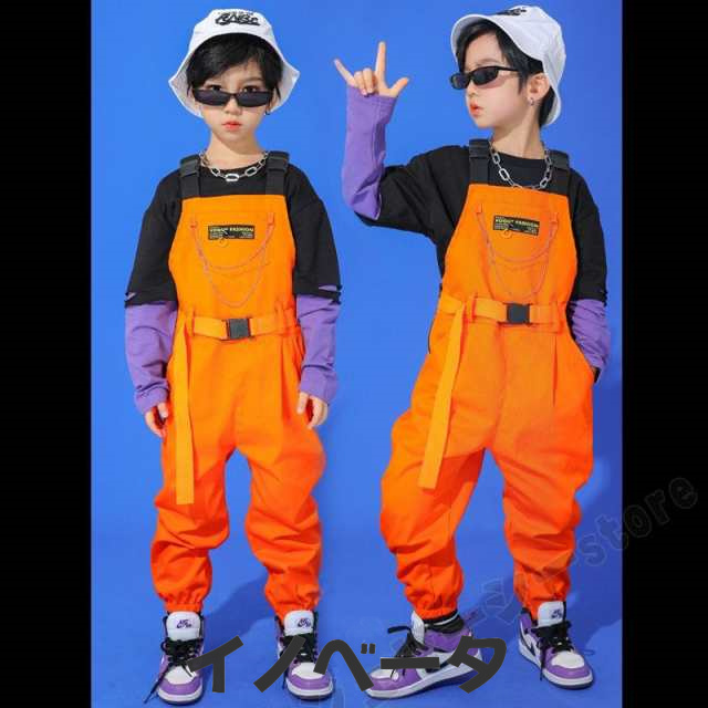 キッズダンス衣装 セットアップ サロペット キッズ 男の子 女の子 韓国子供服 トップス 舞台服 ダンス衣装 ステージ服 子供ダンス 長袖 サロペット オレンジの通販は 5,440円