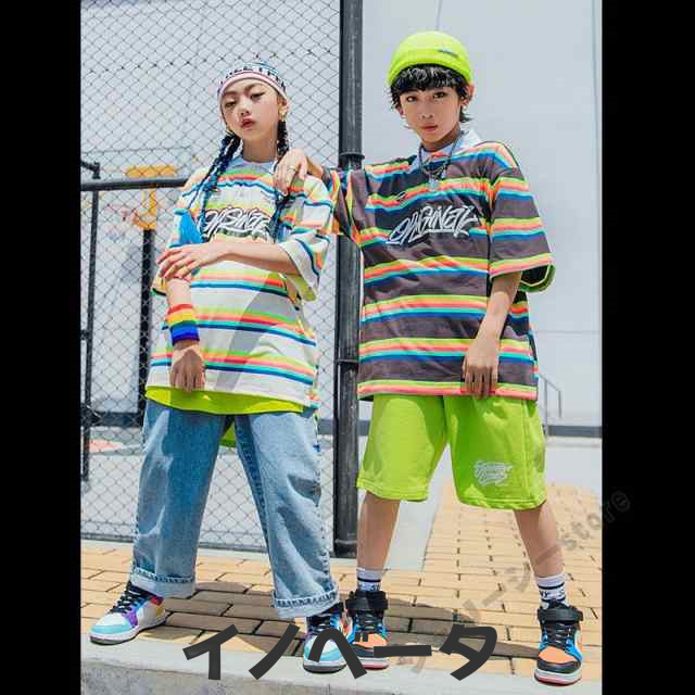 キッズダンス衣装 セットアップ ヒップホップ 子供服 半袖 デニムパンツ ショートパンツ ポーター柄 女の子 男の子 ジャズダンス ステージ衣装 ブルー グリーンの通販は 5,943円