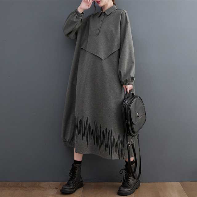 ロングワンピース レディース 長袖 モード系 個性的 シャツワンピ カジュアル フェイクツーピース ゆったり 大人 Aライン きれいめ カジの通販は 5,309円