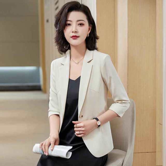 レディースジャケット 夏用テーラード 7分袖 テーラードジャケット 薄手 シングル 通勤 ワンボタン 白ブレザー 女性 ジャケットの通販は 5,085円