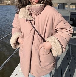 ダウンジャケット アウター ジャケット ミディアム丈 長袖 襟付き もこもこ モコモコ ふわふわ ポケット 前開き 綿 厚手 かわいい 大人可の通販は