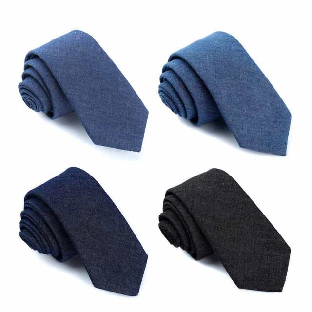 ネクタイ メンズ 4本セット おしゃれ 無地 ナロータイ 細タイ デニムシリーズ コットン 水洗い不可 剣先幅6cmの通販は