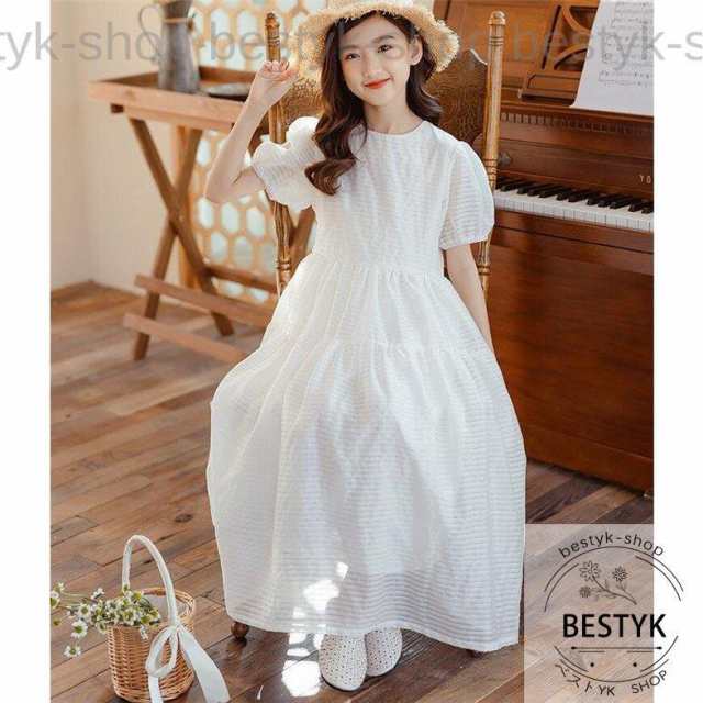 ワンピース 女の子 半袖 洋服 ロング丈 白 黒 ガールズ 子供服 可愛い 夏の通販は 5,929円
