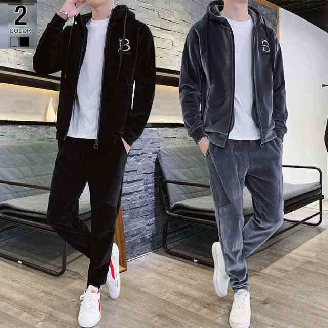 スウェット メンズ セットアップ ベロア上下 セット カジュアル ファッション 長袖ジャージ スポーティー 厚手暖かい 防寒 秋冬 新作の通販は 6,607円