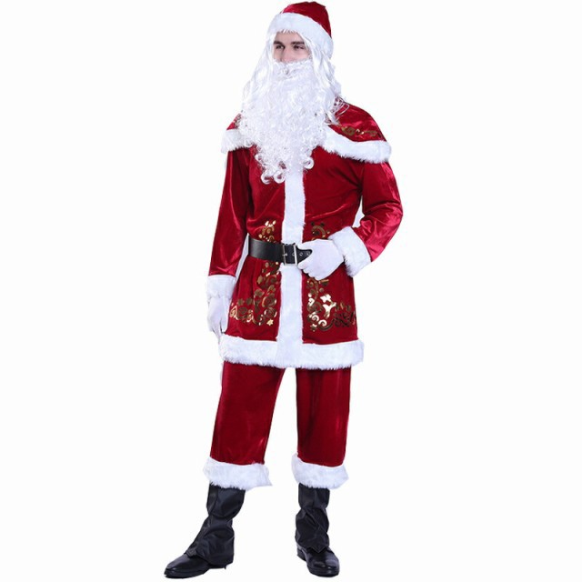 クリスマス　サンタコスチューム 　8点セット　豪華　コスプレ　サンタクロース　クリスマス　コスチューム　衣装　レディース　3点セット　メンズ　サンタ　仮装　パーティー衣装　ペアルック　カップル　恋人　サンタコスプレ　コスプレ一式　Christmas　cosplayの通販は