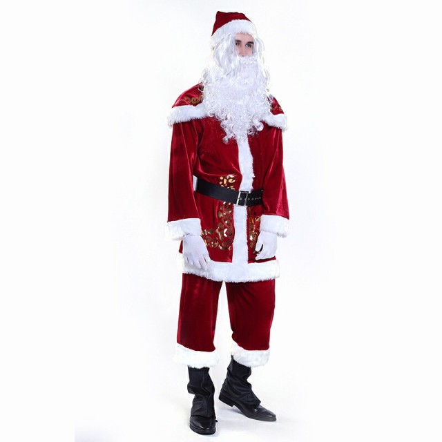 クリスマス　サンタコスチューム 　8点セット　豪華　コスプレ　サンタクロース　クリスマス　コスチューム　衣装　レディース　3点セット　メンズ　サンタ　仮装　パーティー衣装　ペアルック　カップル　恋人　サンタコスプレ　コスプレ一式　Christmas　cosplayの通販は