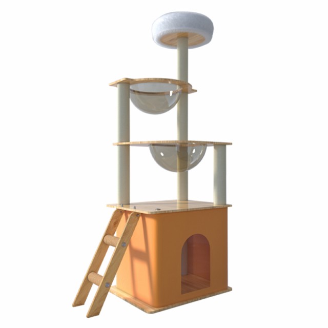 キャットタワー 据え置き型 高さ135cm 天然麻紐 宇宙船 スリム 爪とぎポール 見晴台 多頭飼い 運動不足解消 丸角設計 省スペース 木製 高い安定性 の通販は 6,975円