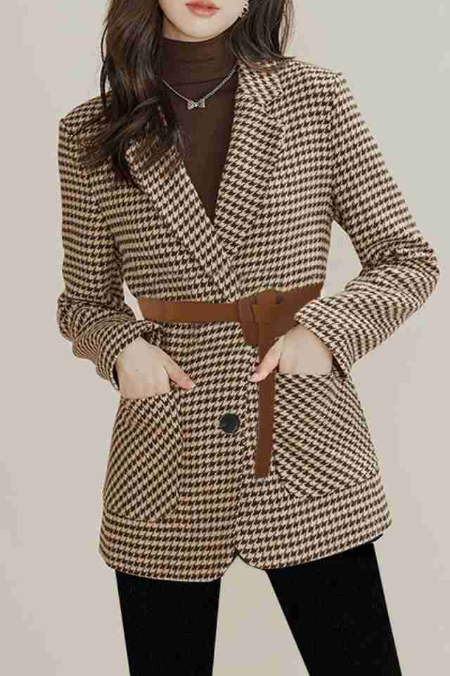 千鳥格子 ジャケット レディース 秋冬 キルティング裏地 アウター 冬レディース テーラードジャケット ウエストマーク 大きいサイズ 上品の通販は