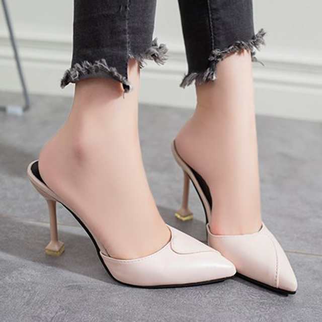 靴 サンダル ミュール ポインテッドトゥ きれいめ 黒 白 春 夏 秋 レディース 2860の通販は