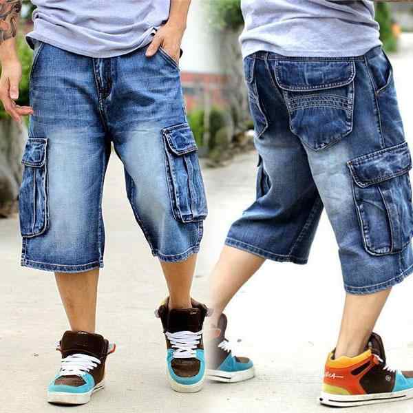 爆売中 極太デニム ハーフパンツ ジーンズ メンズ ルーズフィット B系 ヒップホップ 7分丈 ストリート ワイド HIPHOP バギーパンツ ショの通販は 5,060円