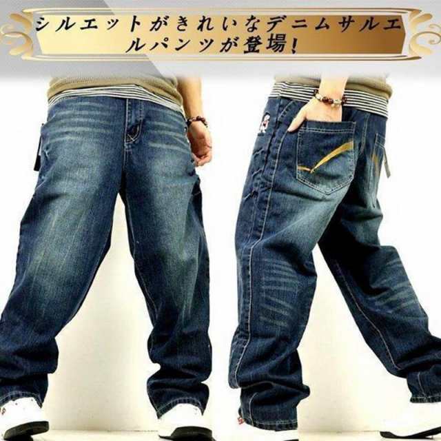 メンズデニムパンツ ワイドパンツ ストリート ロック ゆったり サルエル ジーンズ バギーパンツ ヒップホップ ルーズ 刺繍 ズボン 大きいの通販は 7,253円