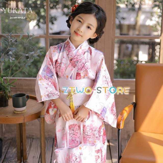 浴衣 子供浴衣 ゆかた yukata ウサギ ウサギ柄 子供 女の子 キッズ 子ども こども ピンク ホワイト 花柄 上品 可愛い おしゃれ きれい 洗