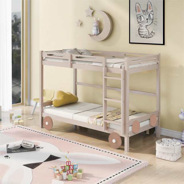 二段ベッド  可愛らしい車のデザイン 子供/大人用 ベッド ロータイプ すのこ 木製ベッド パイン材 社員寮 学生寮の通販は