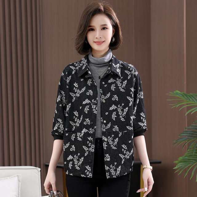 ジージャン デニム ジャケット ブルゾン アウター レディース おしゃれ 柄物 秋物 シャツジャケット ゆったり 体型カバー 個性 デザインの通販は