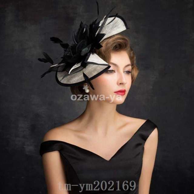 トーク帽トークハットチュールカクテルハットヘッドドレスウェディング結婚式パーティー二次会女子会お呼ばれカチューシャフェザー髪飾りの通販は
