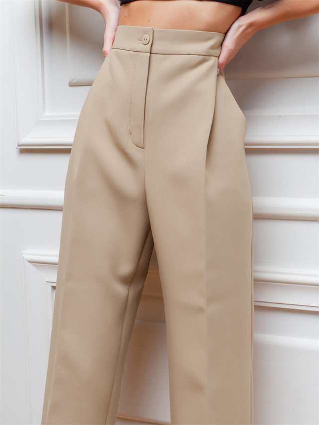 ストレートパンツ チノパン レディース ビジネス 春秋 新作 ハイウエスト カジュアル ロング丈 細身 旅行の通販は