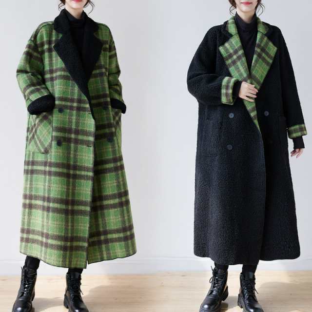 ウールコート リバーシブル ロングコート アウター レディース