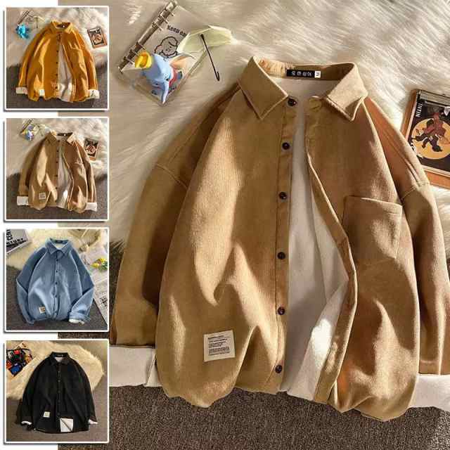 シャツメンズ 長袖 秋 コーデュロイ 無地 レジャー レトロ おしゃれ ジャケット 重ね着 トップス 秋冬 かっこいいの通販は 5,100円
